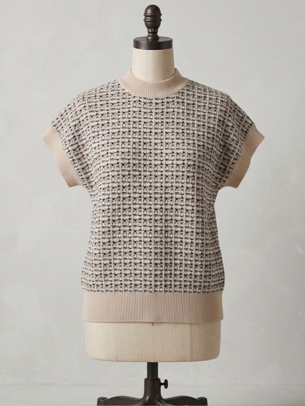 TAHARI Chunky Knit Sweater Vest Mock Neck Cotton Preppy Academia Quiet Luxury